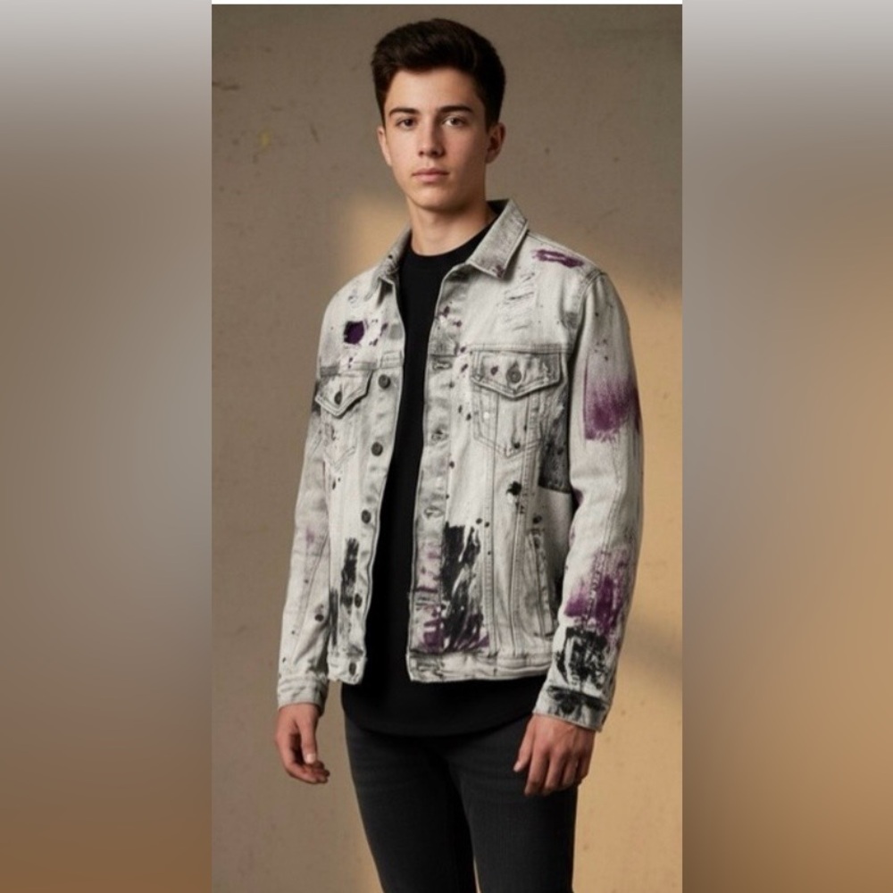 Evolution In Design Distressed Splatter Paint Denim Jacket Youth XS